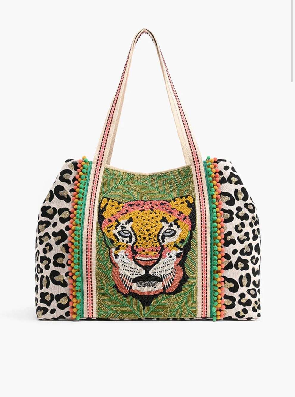 America & Beyond Forestry Leopard Embellished Tote NEW WITH TAGS